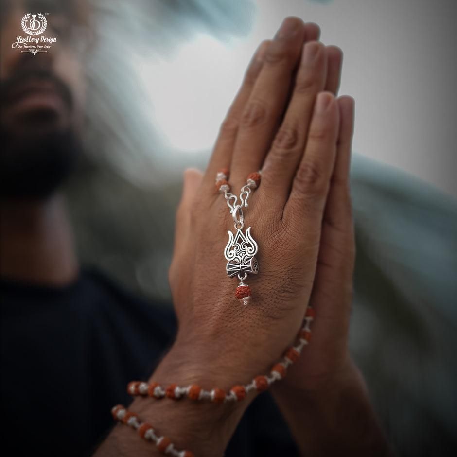 Trishul Damru Rudraksha Pendant with Rudraksha Mala