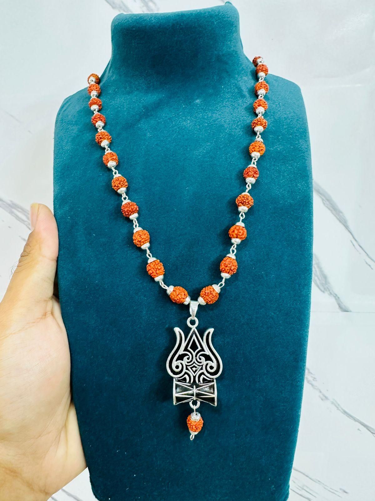 Trishul Damru Rudraksha Pendant with Rudraksha Mala