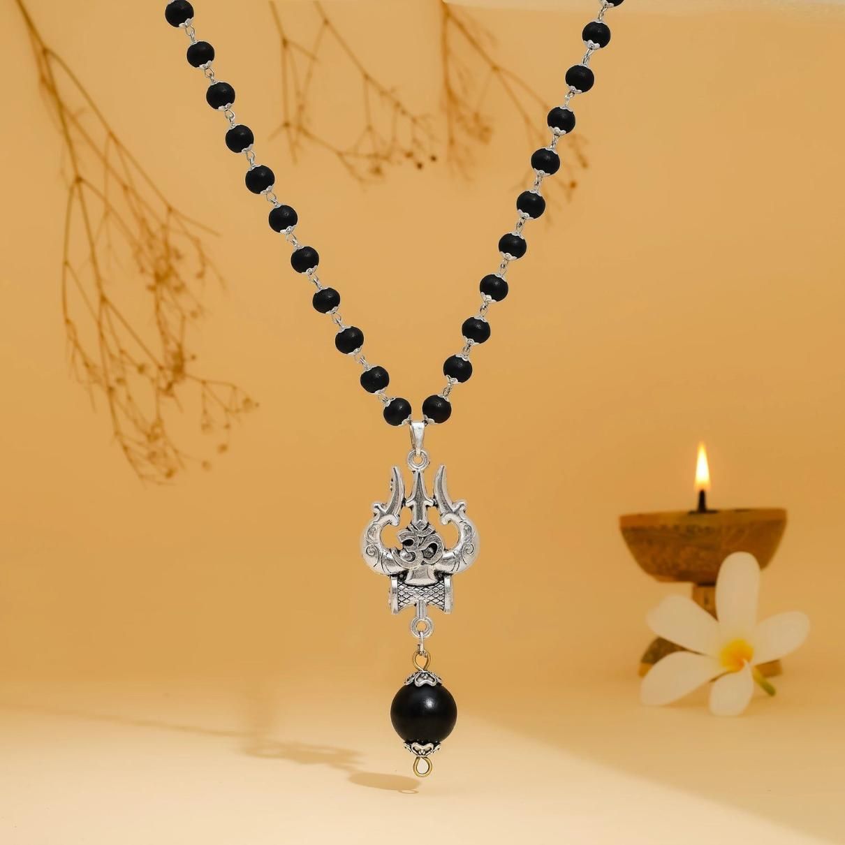 OM Shiva Trishool Karungali Mala – Divine Protection Beads